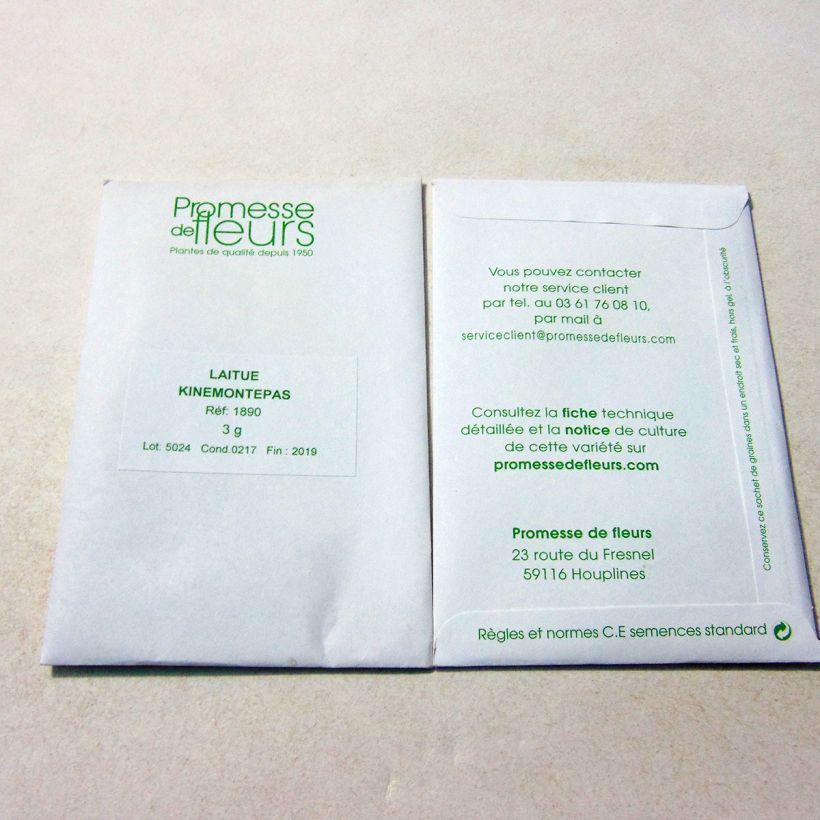 Exemple de spécimen de Laitue Batavia Kinemontepas le sachet de +/- 2500 graines environ (minimum 3g) tel que livré