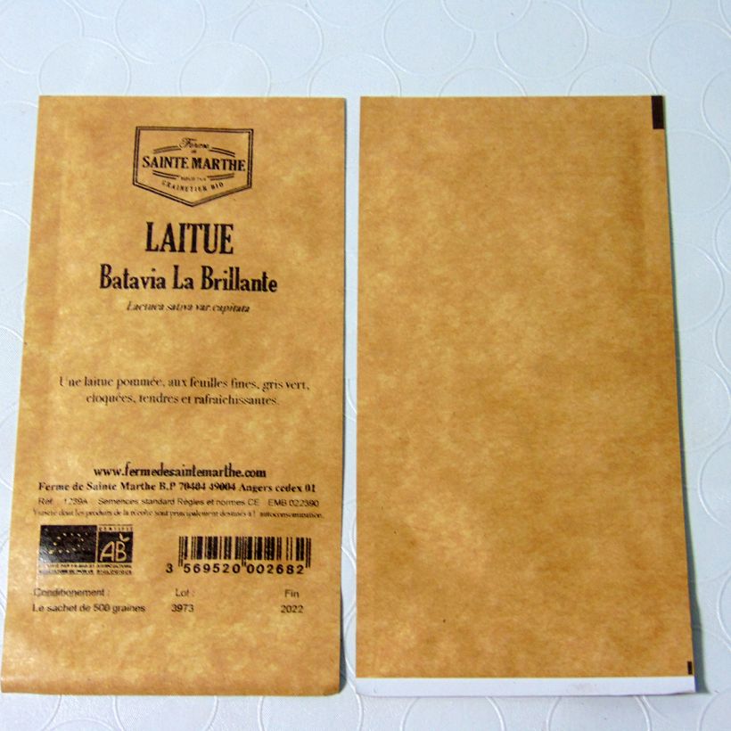 Exemple de spécimen de Laitue Batavia La Brillante Bio - Ferme de Sainte Marthe le sachet de 500 graines environ tel que livré