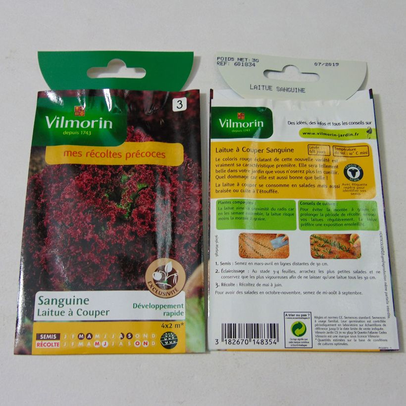 Exemple de spécimen de Laitue Batavia Sanguine - Vilmorin le sachet de 2400 graines environ (3g) tel que livré