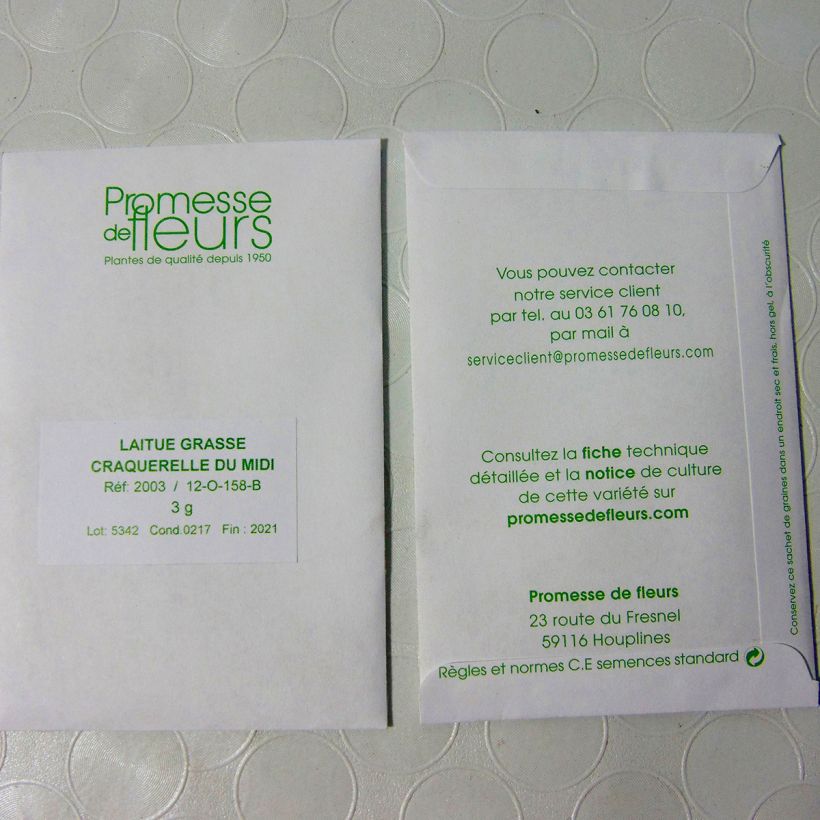 Exemple de spécimen de Laitue Grasse Craquerelle du Midi le sachet de 2500 graines environ (minimum 3g) tel que livré