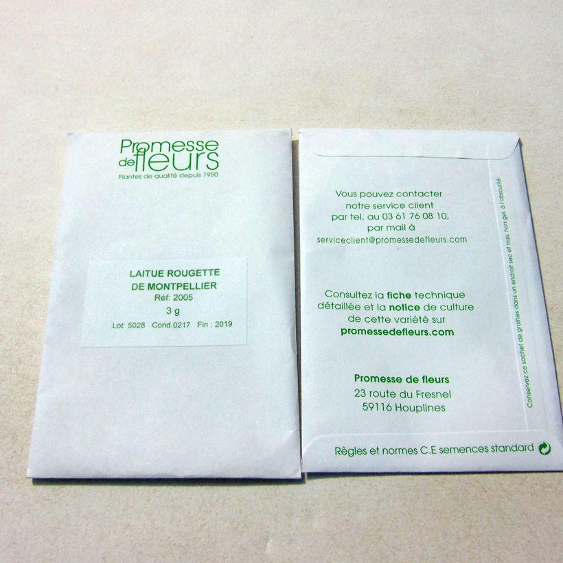 Example of Laitue Grasse Rougette de Montpellier le sachet de +/- 2500 graines environ (minimum 3g) as you get