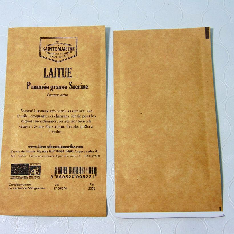 Exemple de spécimen de Laitue Grasse Sucrine Bio - Ferme de Sainte Marthe le sachet de 500 graines environ tel que livré
