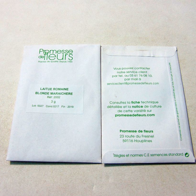 Exemple de spécimen de Laitue Romaine Blonde maraîchère le sachet de +/- 2500 graines environ (minimum 3g) tel que livré