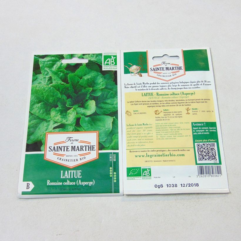 Exemple de spécimen de Laitue Romaine Celtuce (Asperge) Bio - Ferme de Sainte Marthe le sachet de 400 graines environ tel que livré