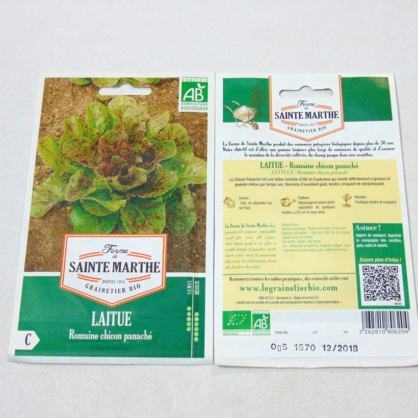 Example of Laitue Romaine Chicon Panaché Bio - Ferme de Sainte Marthe le sachet de 450 graines environ as you get