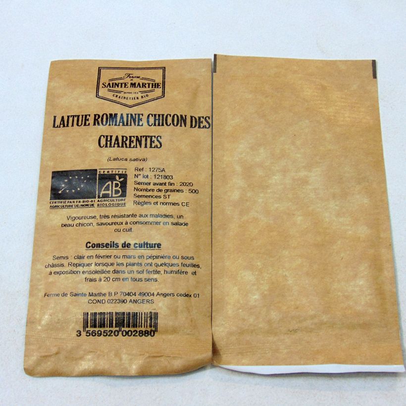 Exemple de spécimen de Laitue Romaine Chicon des Charentes Bio - Ferme de Sainte Marthe le sachet de 500 graines environ tel que livré