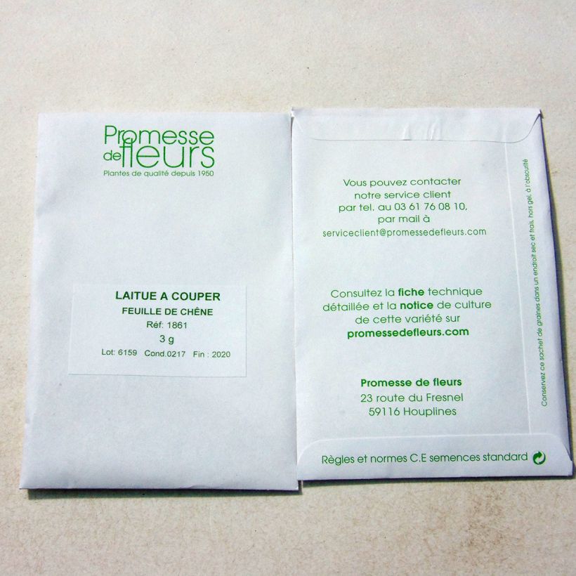 Exemple de spécimen de Laitue à couper Feuille de Chêne blonde à graines noires le sachet de +/- 2500 graines environ (minimum 3g) tel que livré