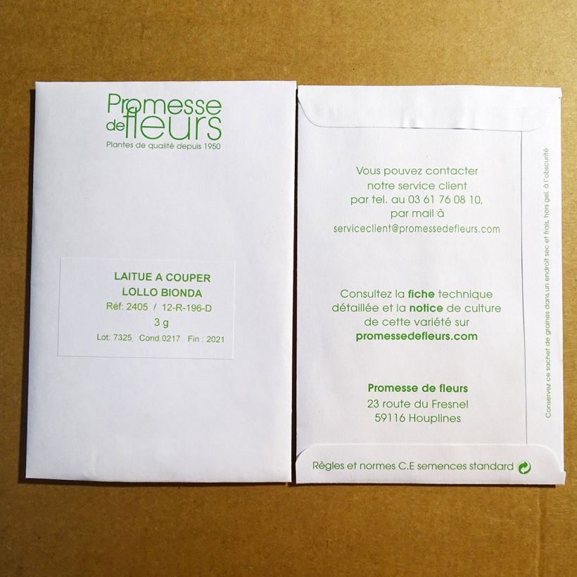 Exemple de spécimen de Laitue à couper Lollo Bionda le sachet de +/- 2500 graines environ (minimum 3g) tel que livré