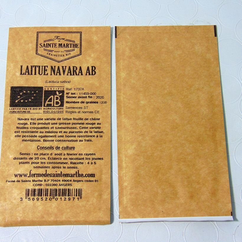 Exemple de spécimen de Laitue à couper Navara Bio - Ferme de Sainte Marthe le sachet de 200 graines environ tel que livré