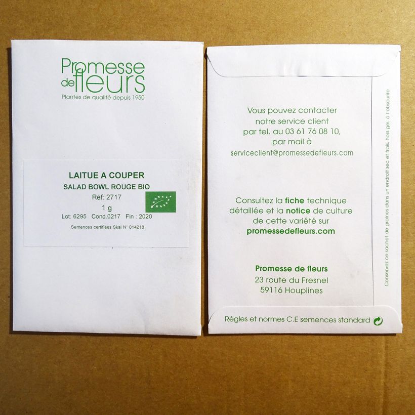 Exemple de spécimen de Laitue à couper Red Salad Bowl Bio le sachet de +/- 850 graines environ (minimum 1g) tel que livré