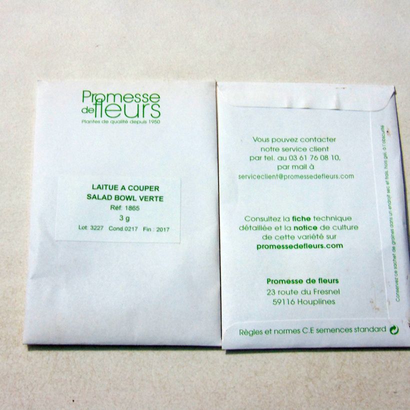 Exemple de spécimen de Laitue à couper Salad Bowl Verte - Lactuca sativa le sachet de +/- 2500 graines environ (minimum 3g) tel que livré