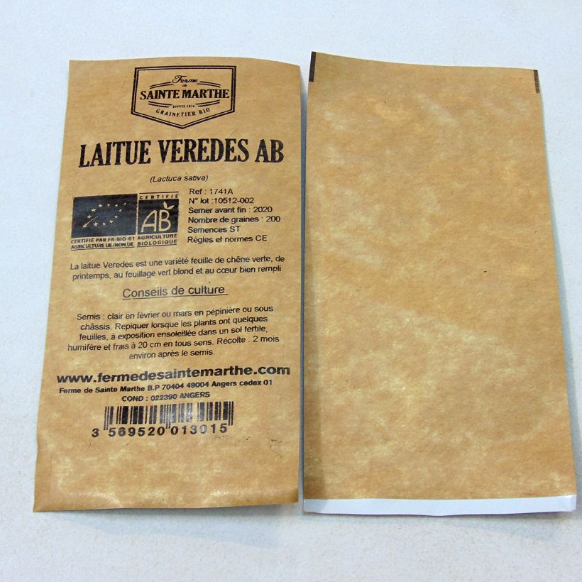 Exemple de spécimen de Laitue à couper Veredes Bio - Ferme de Sainte Marthe le sachet de 200 graines environ tel que livré