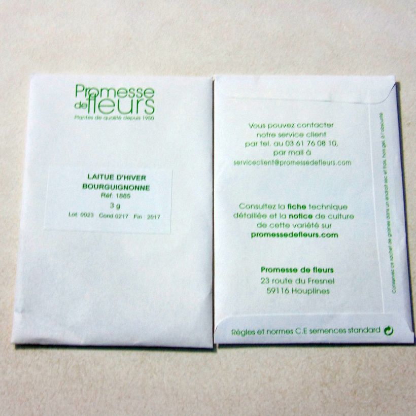 Exemple de spécimen de Laitue d'Hiver Bourguignonne le sachet de 2500 graines environ (minimum 3g) tel que livré