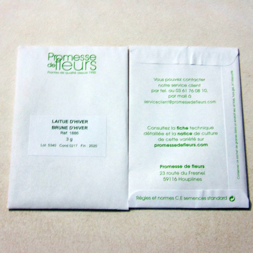 Exemple de spécimen de Laitue d'Hiver Brune d'Hiver le sachet de +/- 2500 graines environ (minimum 3g) tel que livré