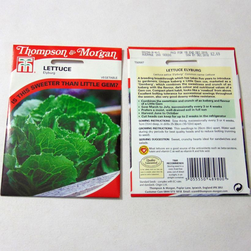 Exemple de spécimen de Laitue hybride Elyburg le sachet de 200 graines environ tel que livré