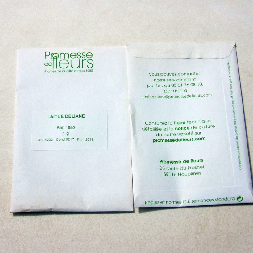 Exemple de spécimen de Laitue pommée Deliane le sachet de +/- 850 graines environ (minimum 1g) tel que livré