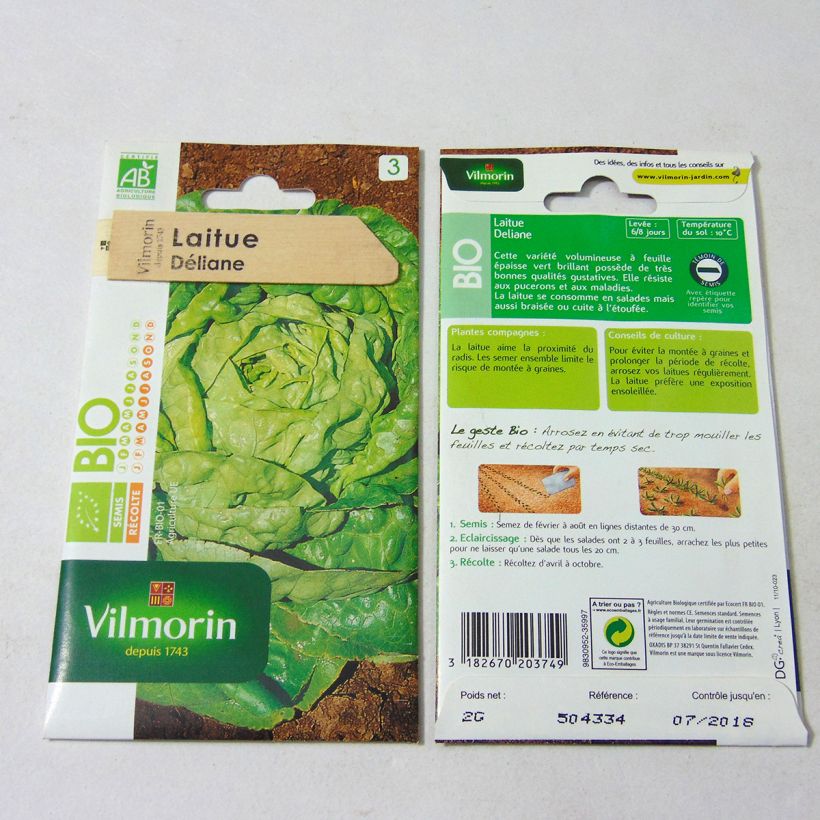 Exemple de spécimen de Laitue pommée Deliane Bio - Vilmorin le sachet de 1600 graines environ (2g) tel que livré