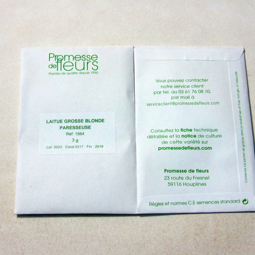 Exemple de spécimen de Laitue pommée Grosse Blonde Paresseuse - Lactuca sativa le sachet de +/- 2500 graines environ (minimum 3g) tel que livré
