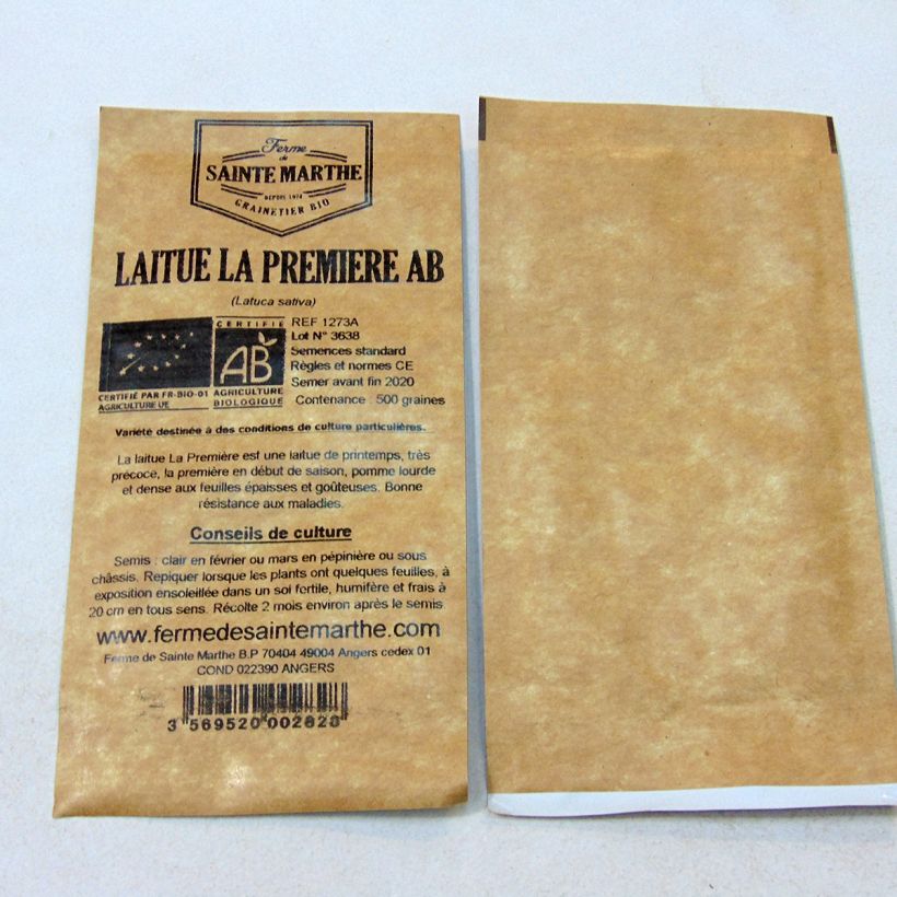Exemple de spécimen de Laitue pommée La Première Bio - Ferme de Sainte Marthe le sachet de 500 graines environ tel que livré