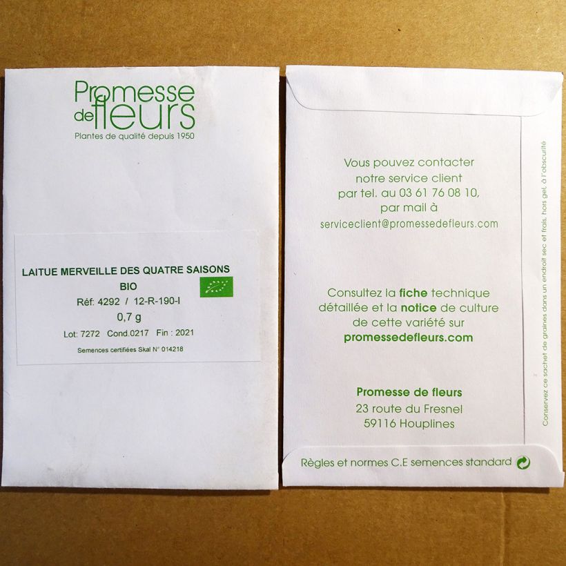Exemple de spécimen de Laitue pommée Merveille des 4 saisons BIO le sachet de +/- 1000 graines environ (minimum 1,5g) tel que livré