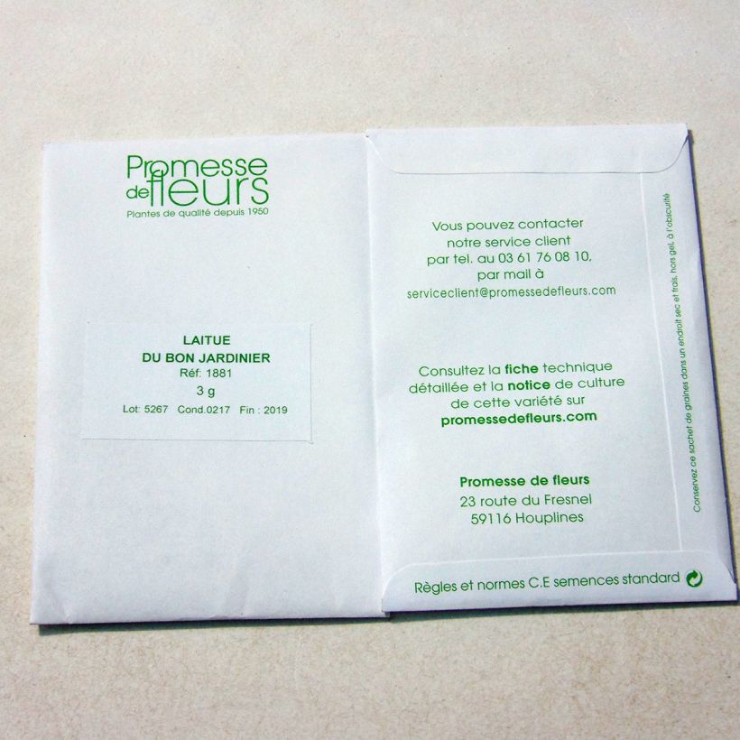 Example of Laitue pommée du Bon Jardinier le sachet de +/- 2500 graines environ (minimum 3g) as you get
