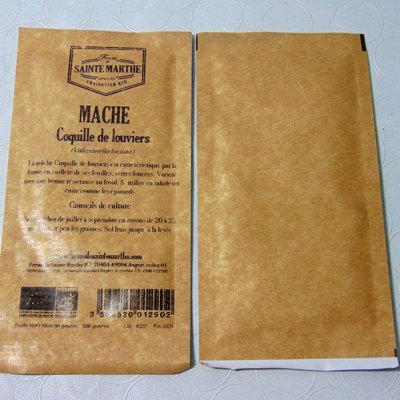 Exemple de spécimen de Mâche Coquille de Louviers Bio - Ferme de Sainte Marthe le sachet de 600 graines environ tel que livré