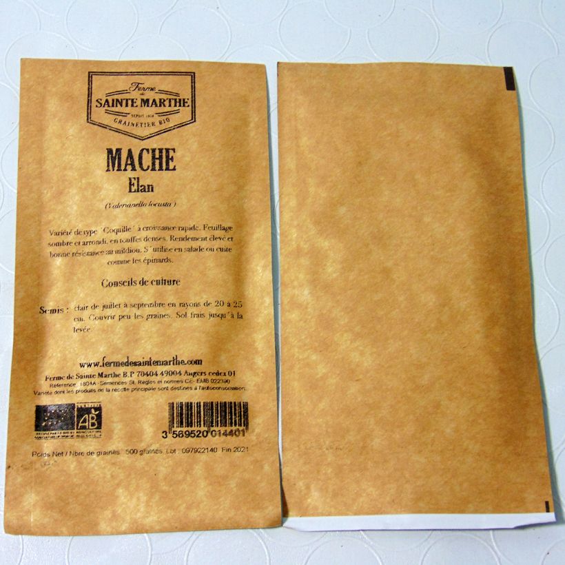 Exemple de spécimen de Mâche Elan Bio - Ferme de Sainte Marthe le sachet de 500 graines environ tel que livré