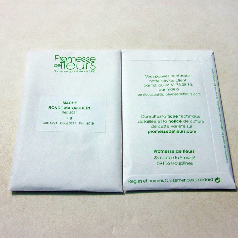 Exemple de spécimen de Mâche Ronde Maraîchère le sachet de +/- 3000 graines environ (minimum 4g) tel que livré