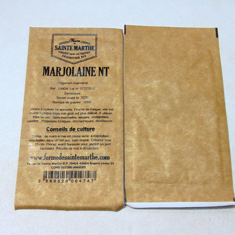Exemple de spécimen de Marjolaine annuelle NT - Ferme de Sainte Marthe le sachet de 3000 graines environ tel que livré