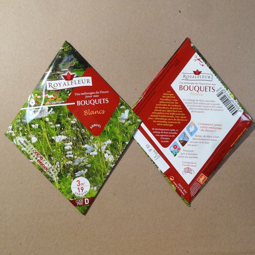 Exemple de spécimen de Mélange de fleurs pour bouquets blancs à semer - Sachet 3 m2 Boite pour 3 m² tel que livré
