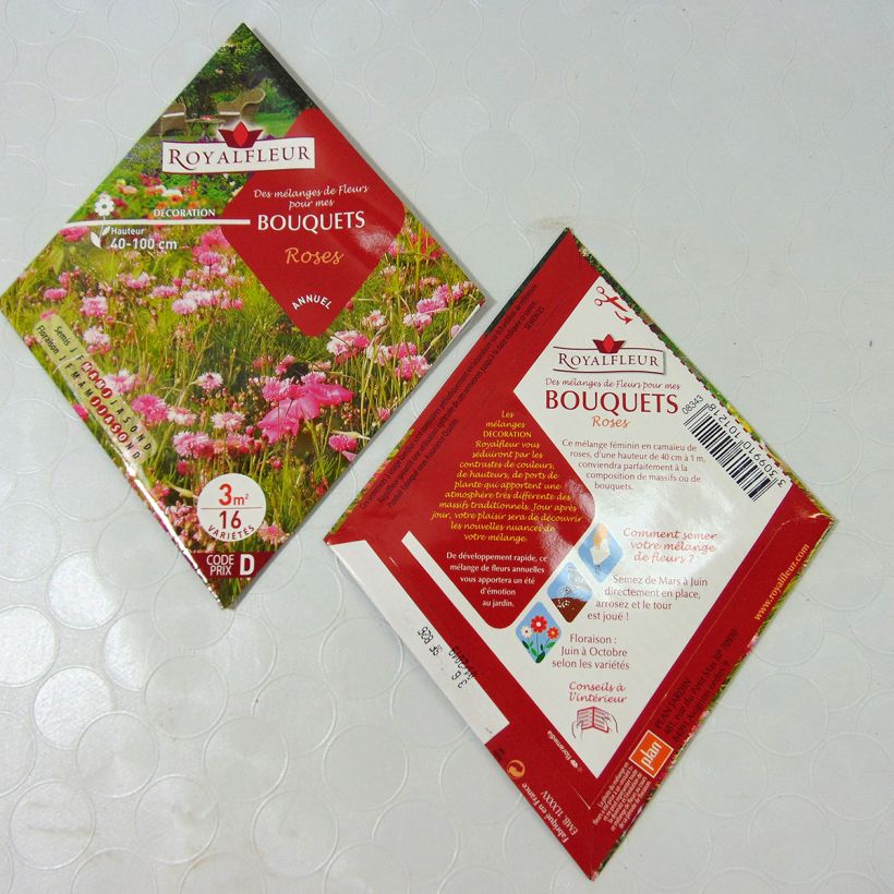Exemple de spécimen de Mélange de fleurs pour bouquets roses à semer - Sachet 3 m2 Boite pour 3 m² tel que livré