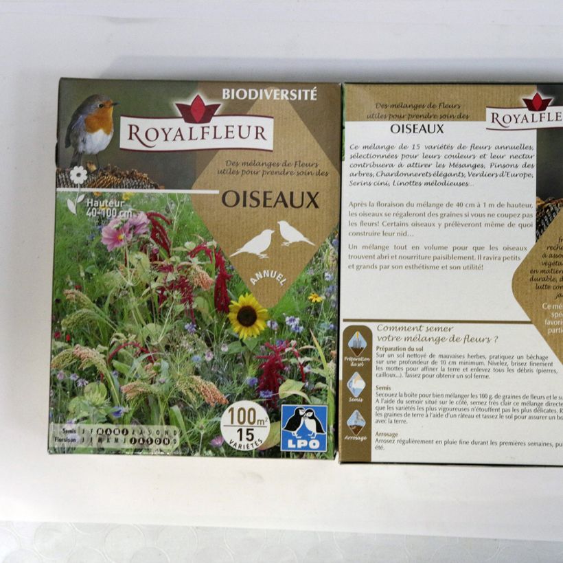 Exemple de spécimen de Mélange pour prendre soin des oiseaux - Boite 100 m2 Boite pour 100 m² tel que livré