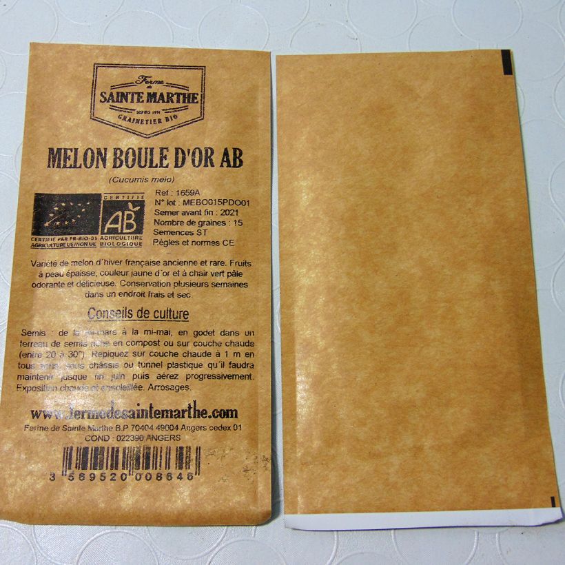 Exemple de spécimen de Melon Boule d'Or Bio - Ferme de Sainte Marthe le sachet de 15 graines environ tel que livré