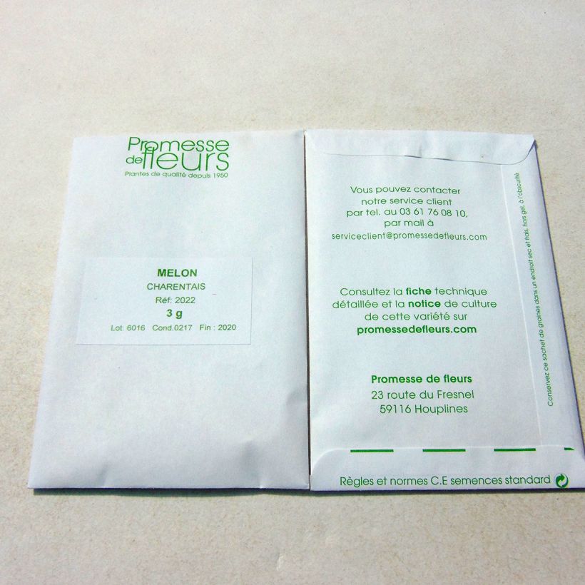 Exemple de spécimen de Melon Charentais - Cucumis melo le sachet de +/- 90 graines environ (minimum 3g) tel que livré