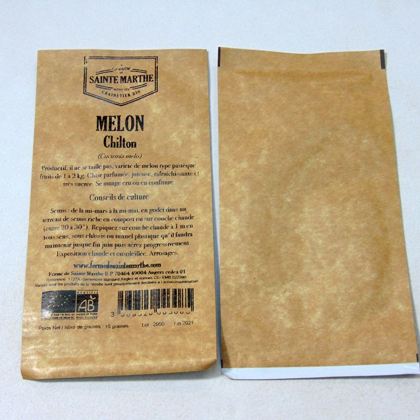 Exemple de spécimen de Melon Chilton Bio - Ferme de Sainte Marthe le sachet de 15 graines environ tel que livré