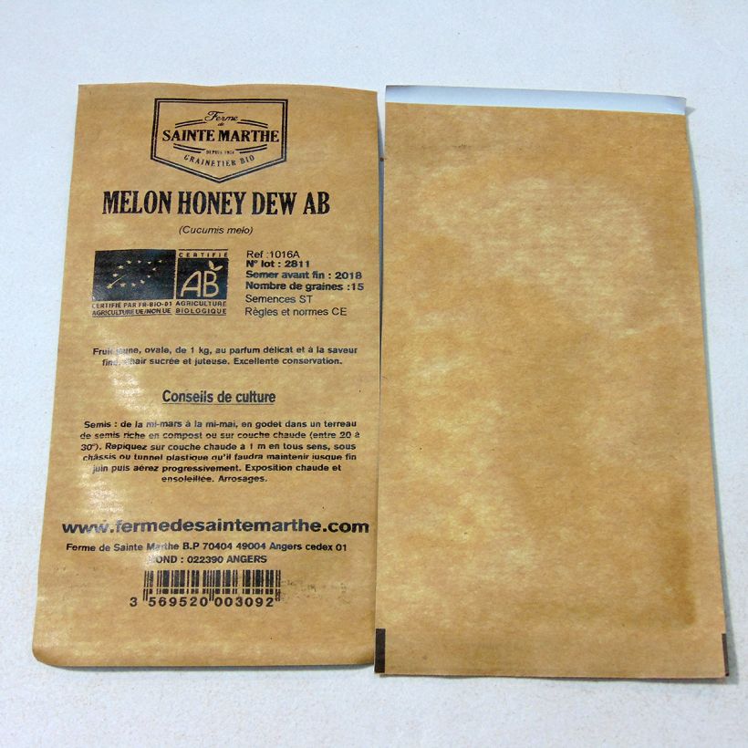 Exemple de spécimen de Melon Honey Dew Bio - Ferme de Sainte Marthe le sachet de 15 graines environ tel que livré