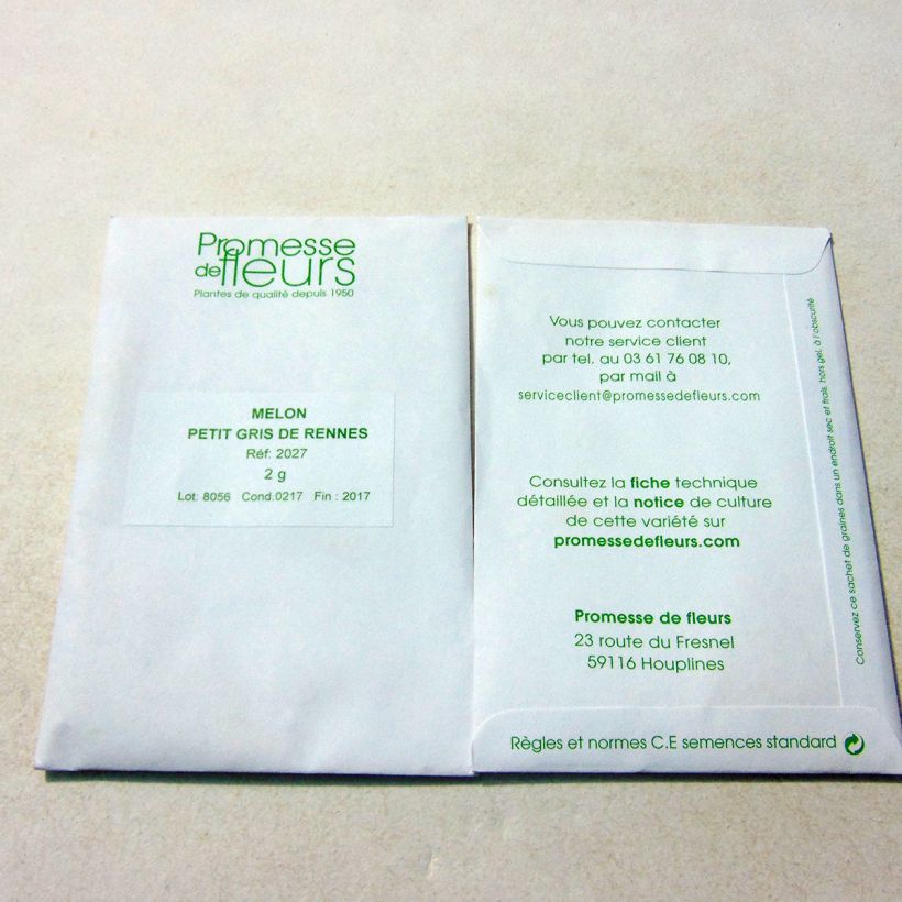 Exemple de spécimen de Melon Petit gris de Rennes le sachet de +/- 60 graines environ (minimum 2g) tel que livré