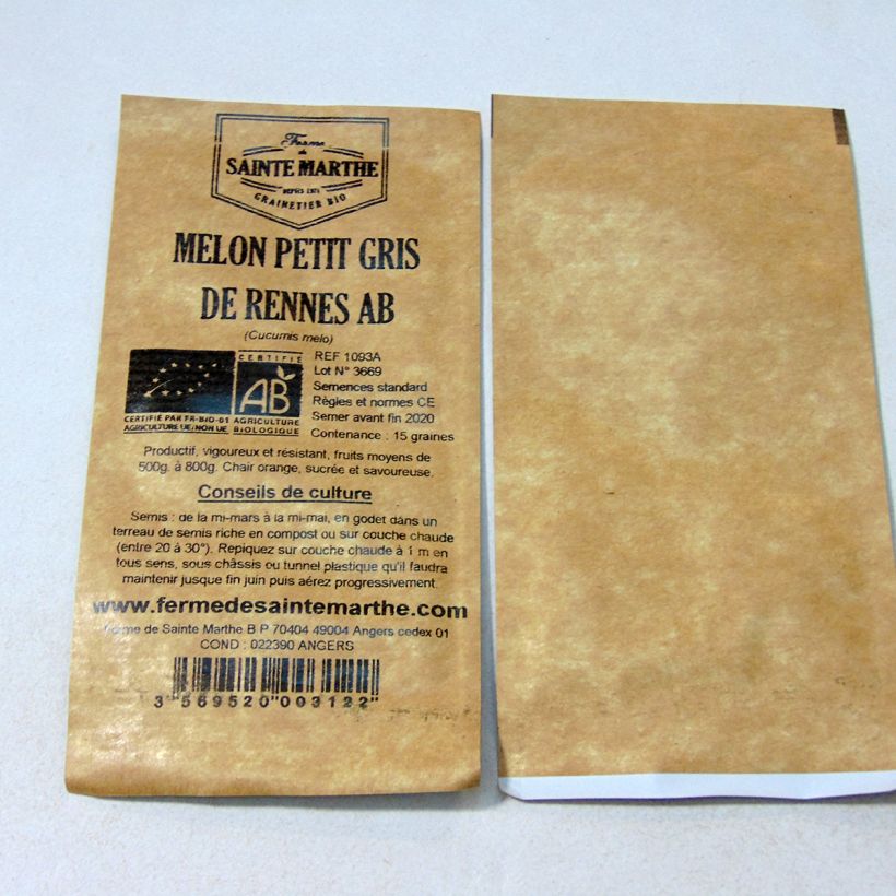 Exemple de spécimen de Melon Petit gris de Rennes Bio - Ferme de Sainte Marthe le sachet de 15 graines environ tel que livré