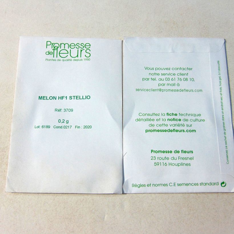 Exemple de spécimen de Melon Stellio F1 le sachet de +/- 5 ? 8 graines environ (minimum 0,2g) tel que livré