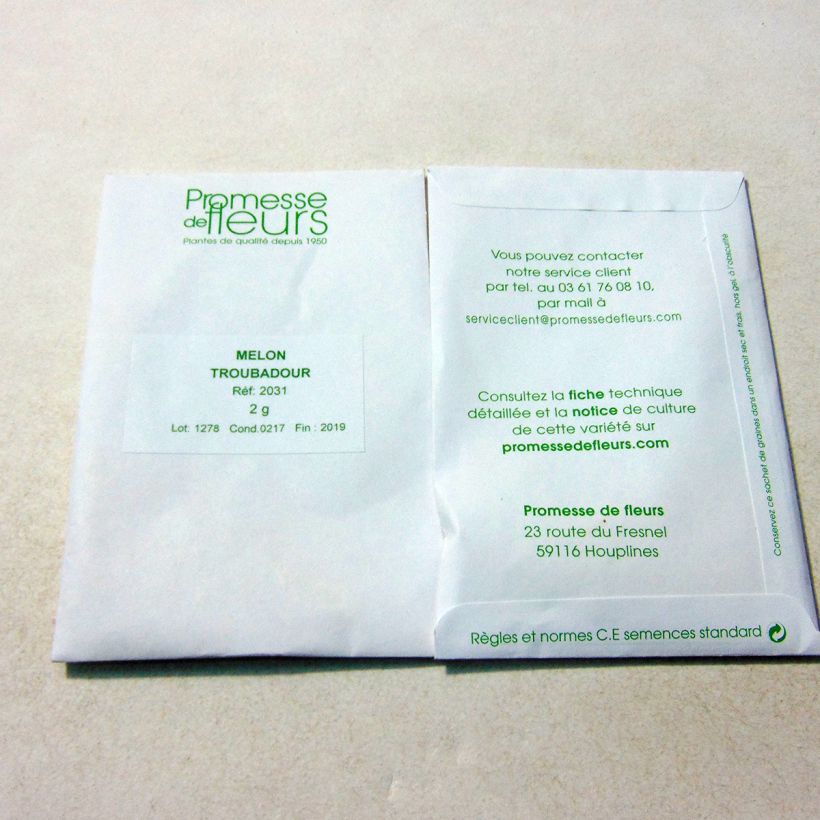 Exemple de spécimen de Melon Troubadour le sachet de +/- 45 ? 70 graines environ (minimum 2g) tel que livré