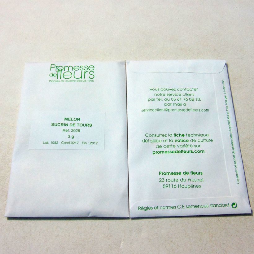 Exemple de spécimen de Melon sucrin de Tours le sachet de +/- 75 graines environ (minimum 3g) tel que livré