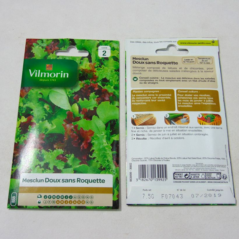 Exemple de spécimen de Mesclun doux (sans Roquette) le sachet de 4000 graines environ (5g) tel que livré