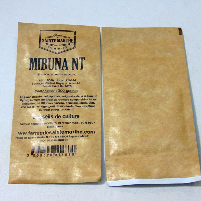 Exemple de spécimen de Mibuna NT - Ferme de Ste Marthe le sachet de 300 graines environ tel que livré
