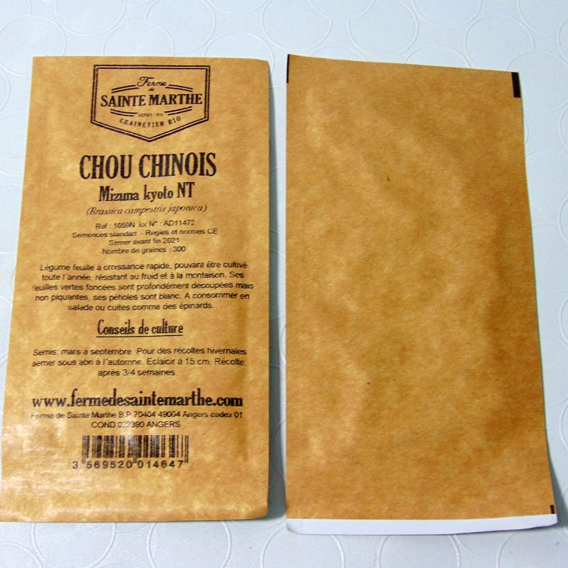 Exemple de spécimen de Mizuna Kyoto NT - Ferme de Sainte Marthe le sachet de 300 graines environ tel que livré