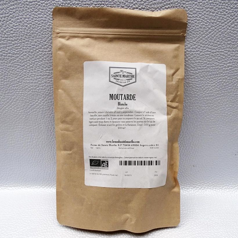 Exemple de spécimen de Moutarde Blanche - Engrais vert Bio - Ferme de Sainte Marthe le sachet de graines de 150 grammes tel que livré