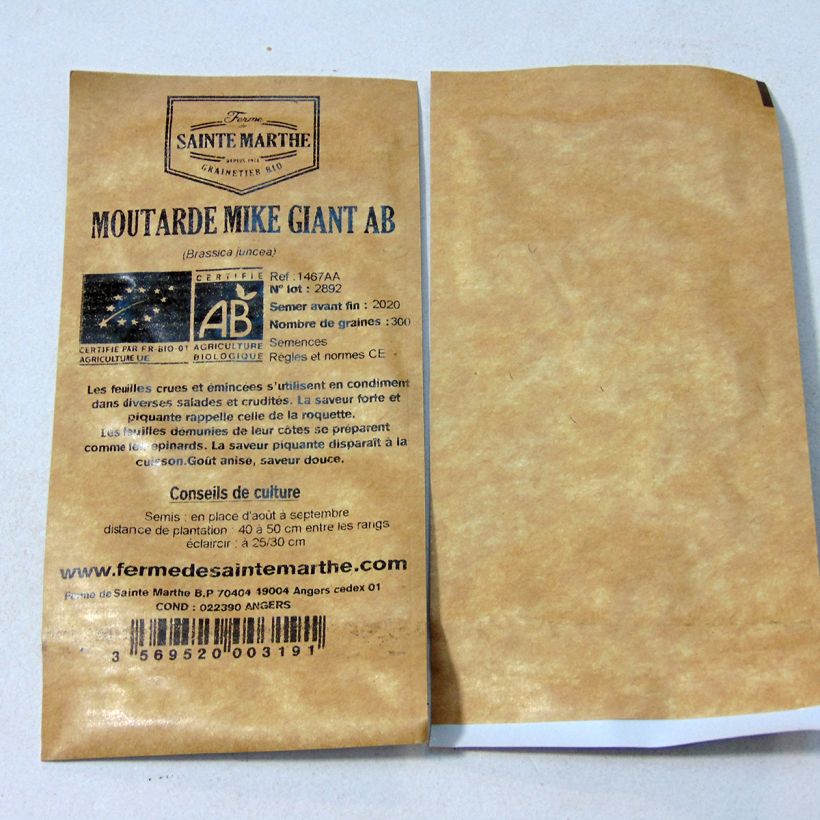 Exemple de spécimen de Moutarde Mike Giant Bio - Ferme de Sainte Marthe le sachet de 300 graines environ tel que livré