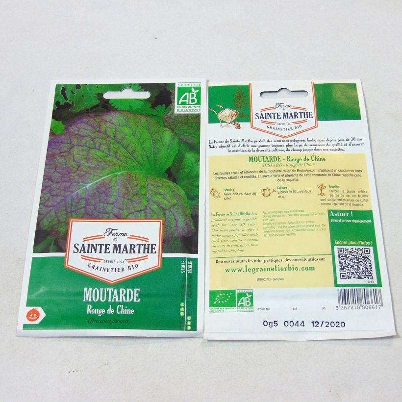 Exemple de spécimen de Moutarde Rouge de Chine Bio - Ferme de Sainte Marthe le sachet de 250 graines environ (0.5g) tel que livré