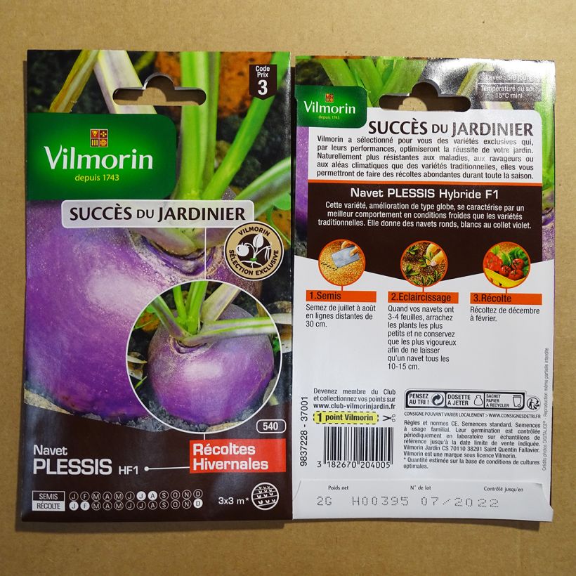 Exemple de spécimen de Navet Plessis F1  - Vilmorin le sachet de 800 graines environ (2g) tel que livré
