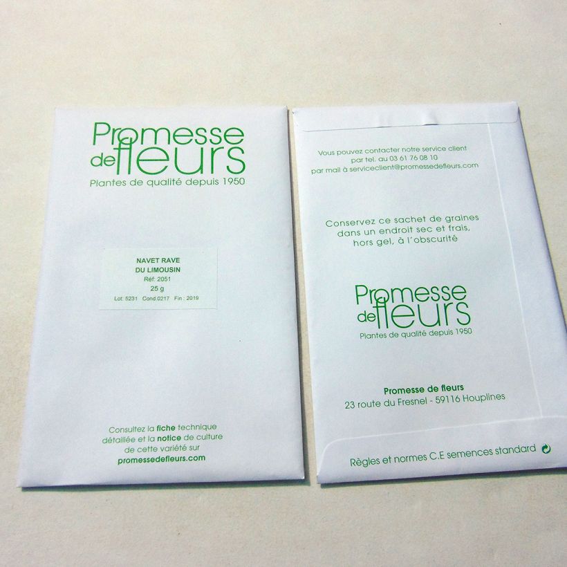 Exemple de spécimen de Navet Rave du Limousin - Brassica rapa le sachet de +/- 7500 graines environ (minimum 25g) tel que livré