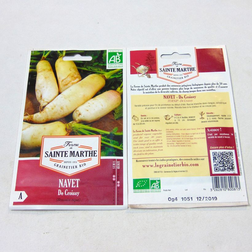 Exemple de spécimen de Navet de Croissy Bio - Ferme de Sainte Marthe le sachet de 150 graines environ tel que livré